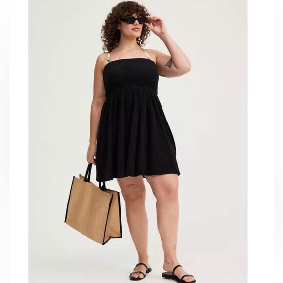 Torrid Black 3X Mini Lightweight Terry Cloth Smocked Strapless Cover Up Dress - Picture 1 of 5